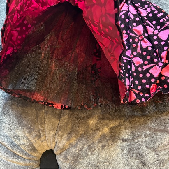 Vintage Hot Pink & Black Large Bow Mini Dress Strapless Barbie Girly Small Glam - Picture 5 of 9